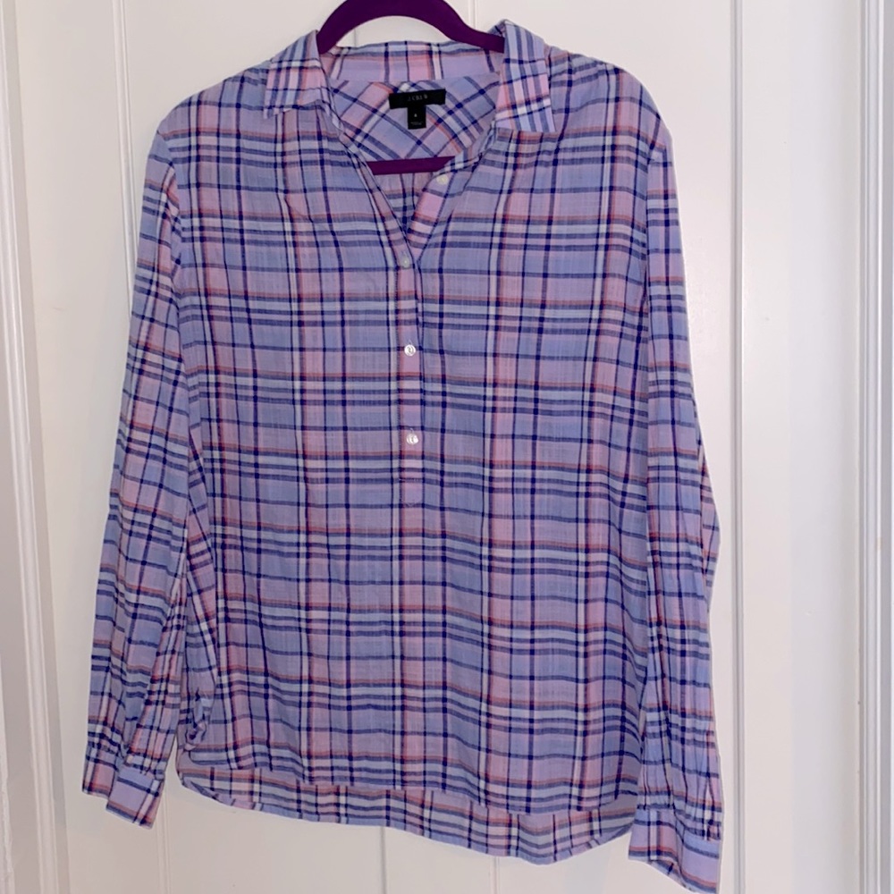 EUC Jcrew gauze-like 💯 cotton lightweight plaid popover size 8 Fall 2016 /F4348
